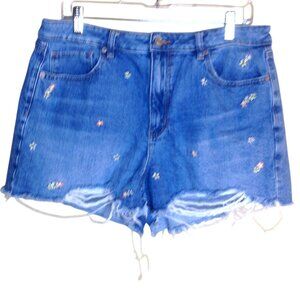 American Eagle Outfitters Denim Jean Cut-Off Shorts Embroidered Blue 14